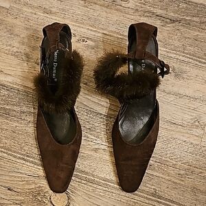 Pierre Dumas Dark Brown Heels with Fur Accent
